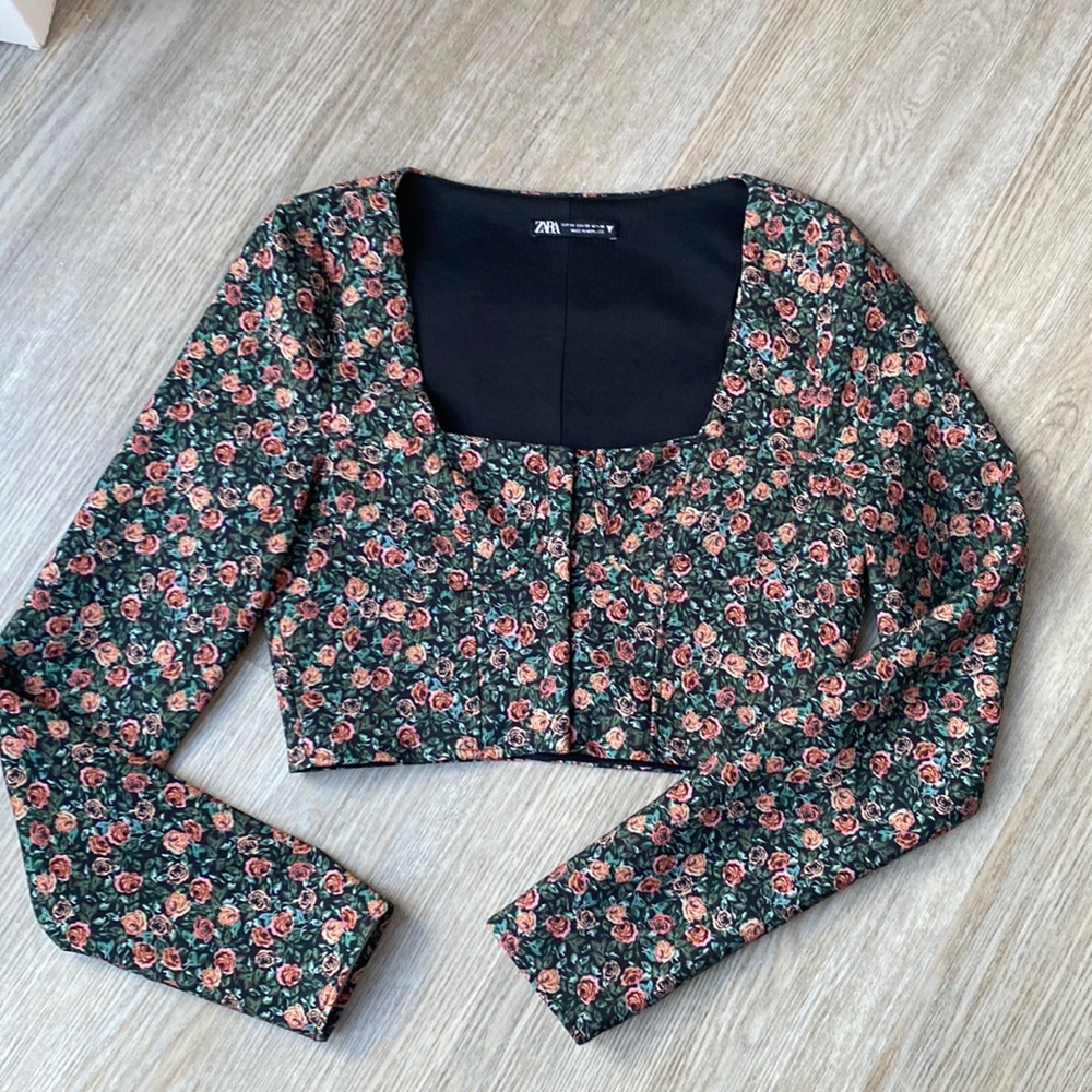 Zara Jacquard floral corset style crop top